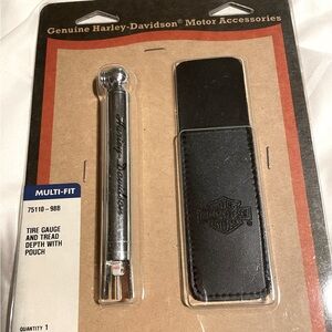 Harley-Davidson Tire Gauge and Tread Depth Indicator w/Embossed Leather Pouch